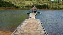 Floating walkway and cottage at ban ban lake